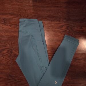 Lululemon Fast and Free Teal Leggings with Logo 5 pockets